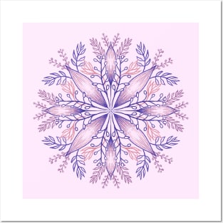 Botanical cottagecore boho floral line art pink purple Posters and Art